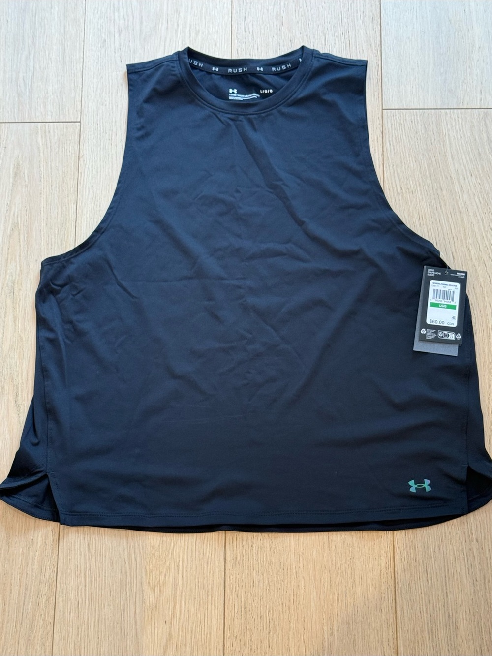 Under Armour RUSH Women’s Loose Sleeveless Training Tank Black NWT Large Gym